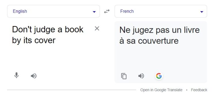 Example of a translation in Google 